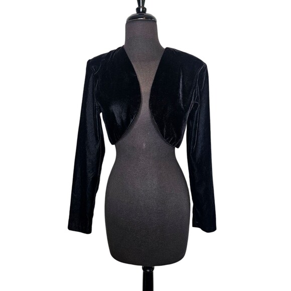 GUNNE SAX Black Velvet Jacket Small Short Crop Shrug Bolero Jessica Mclintock - Picture 2 of 6